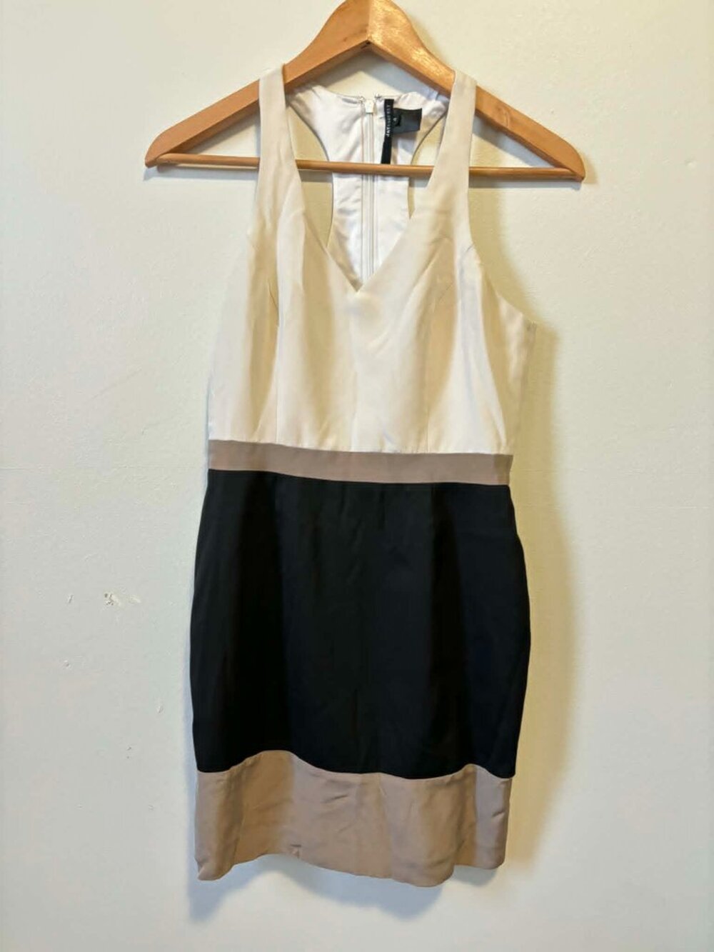 JAY GODFREY Womens Tommasino Beige Black Colorblock Racerback Dress - Size 4 - Picture 2 of 6